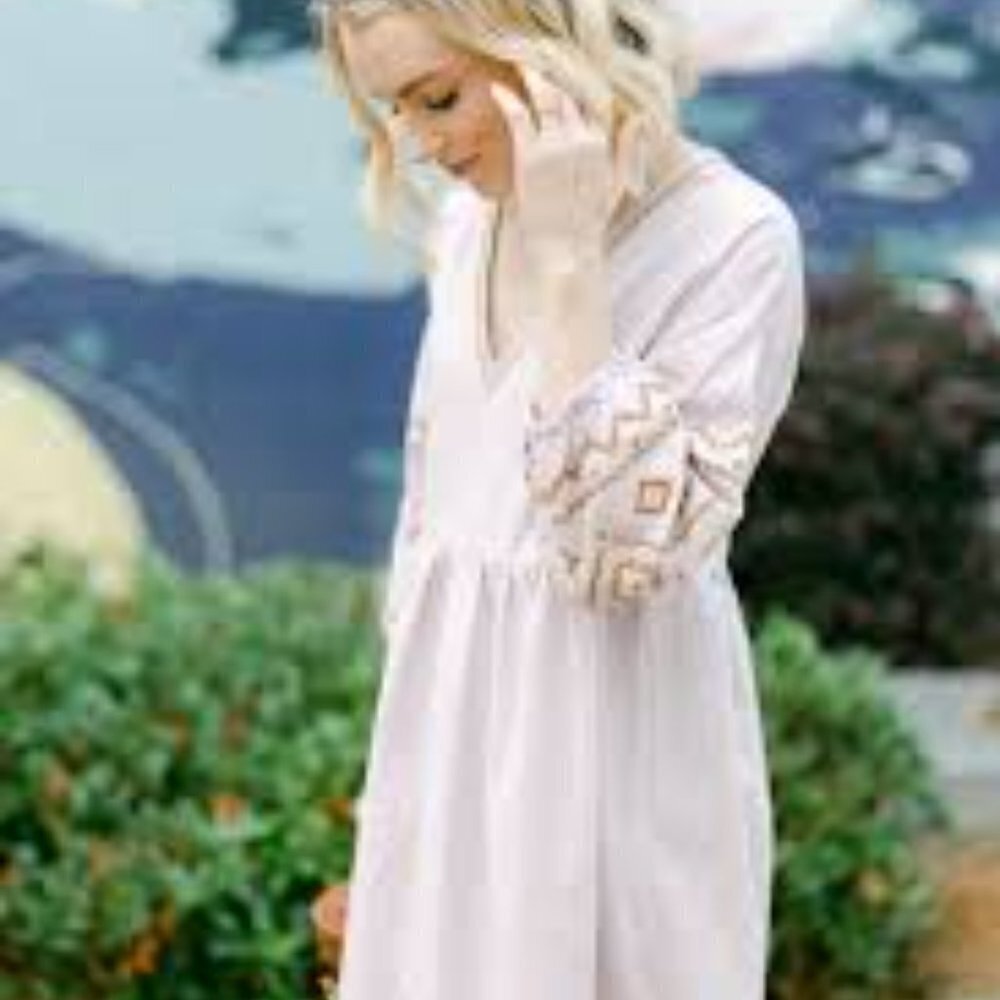 Madewell Xs Embroidered Sleeve Popover Midi Dress Purple